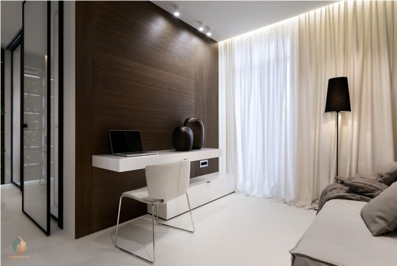 Bàn làm việc hiện đại tối giản.
